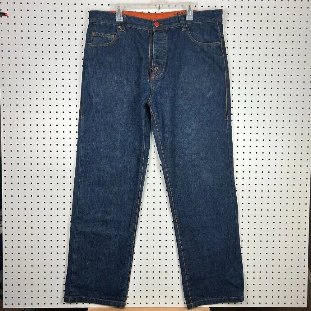 Revolution Y2K Jeans 38x34 Tribal Stitched Pockets Streetwear Skate Baggy Button